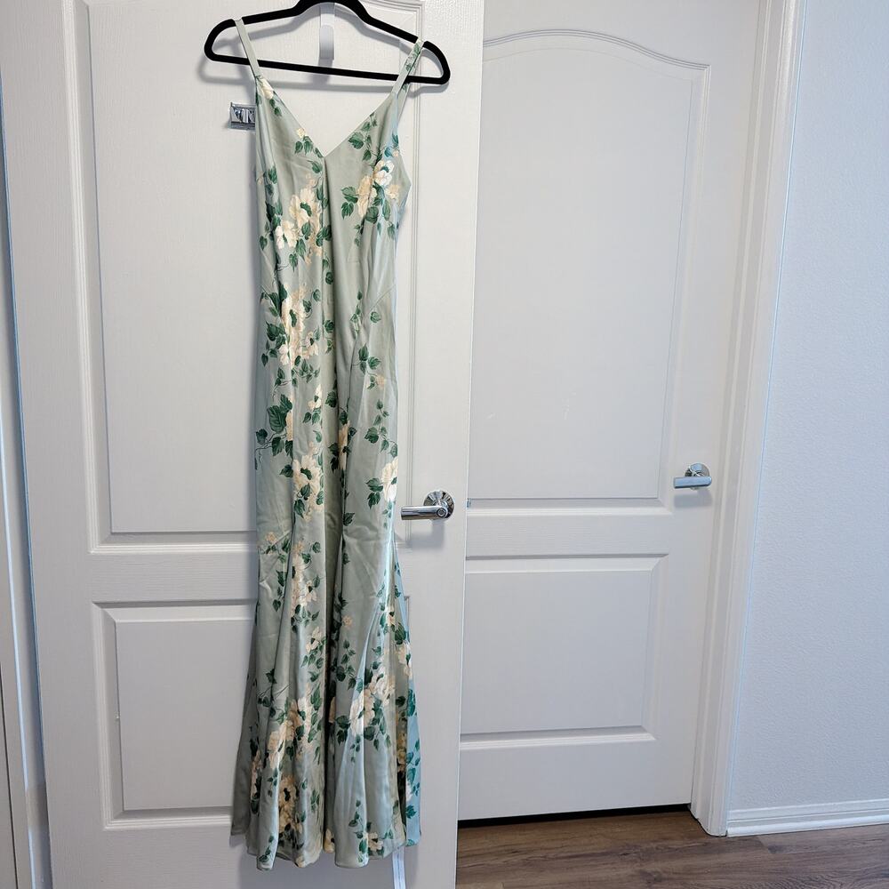 Reformation Tyler Satin Dress, Shade Garden Green, Size 6 NWT - Picture 3 of 7